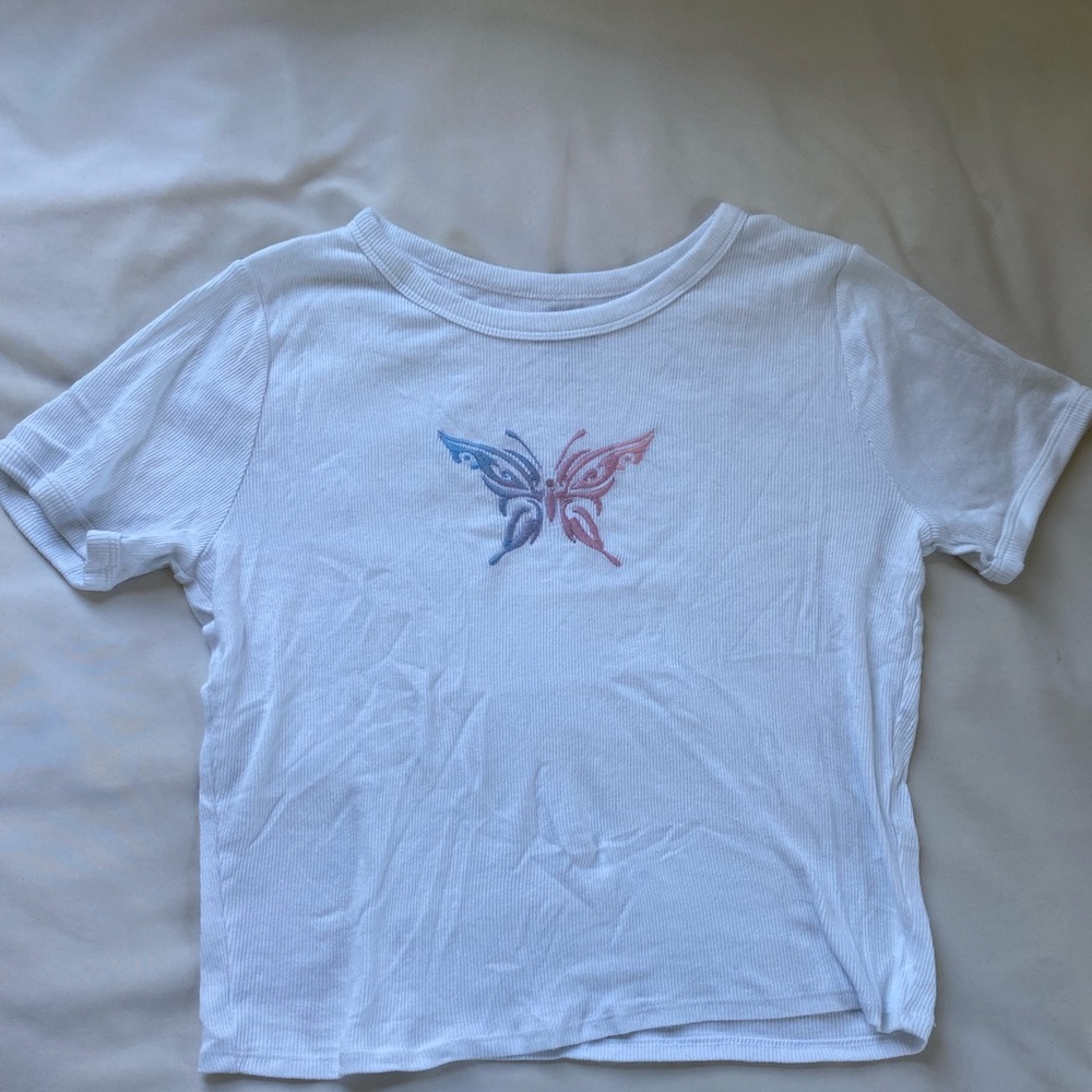 Cropped ribbed butterfly tee